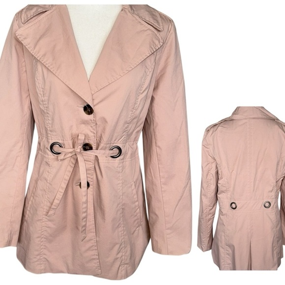 Sandro Jackets & Blazers - Sandro Peach Tan Short Trench Utility Jacket Self Tie Cotton Blend